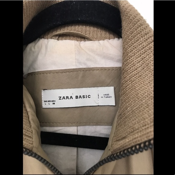 Zara tan leather bomber style jacket size L - Picture 2 of 5